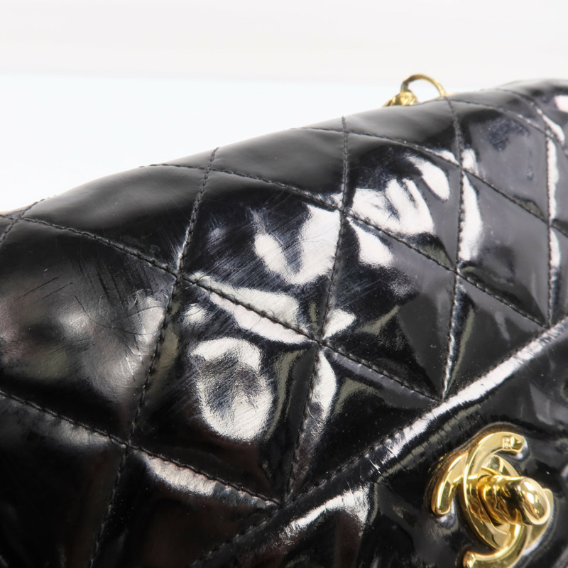 CHANEL 漆皮皮革Vintage Chain Sholder Bag金扣鏈帶肩背袋-14