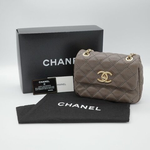Chanel 香奈兒 Ultimate Stitch 灰褐色 復古小牛皮 鏈帶包 蓋口包