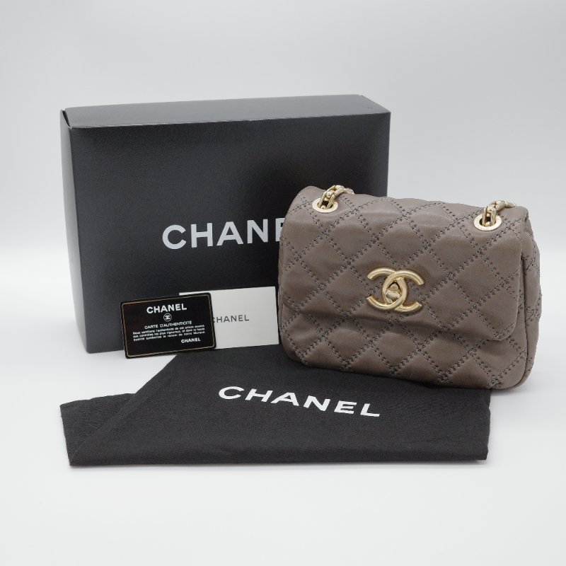 Chanel 香奈兒 Ultimate Stitch 灰褐色 復古小牛皮 鏈帶包 蓋口包-0