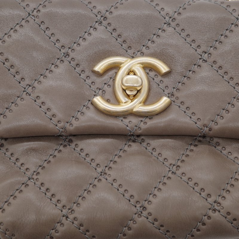 Chanel 香奈兒 Ultimate Stitch 灰褐色 復古小牛皮 鏈帶包 蓋口包-5