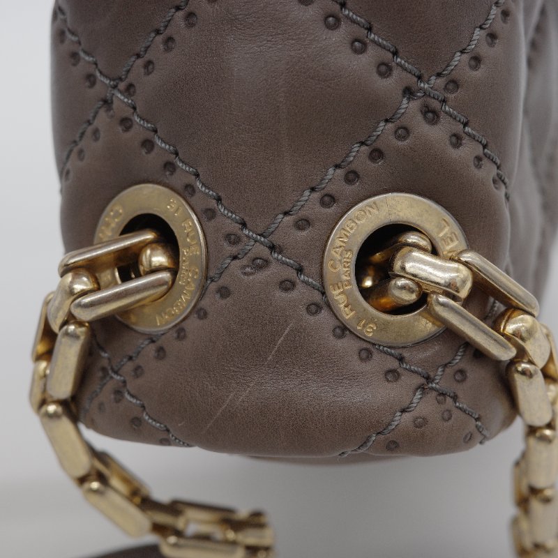 Chanel 香奈兒 Ultimate Stitch 灰褐色 復古小牛皮 鏈帶包 蓋口包-8