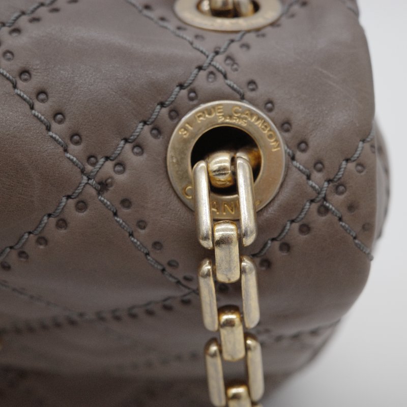 Chanel 香奈兒 Ultimate Stitch 灰褐色 復古小牛皮 鏈帶包 蓋口包-9