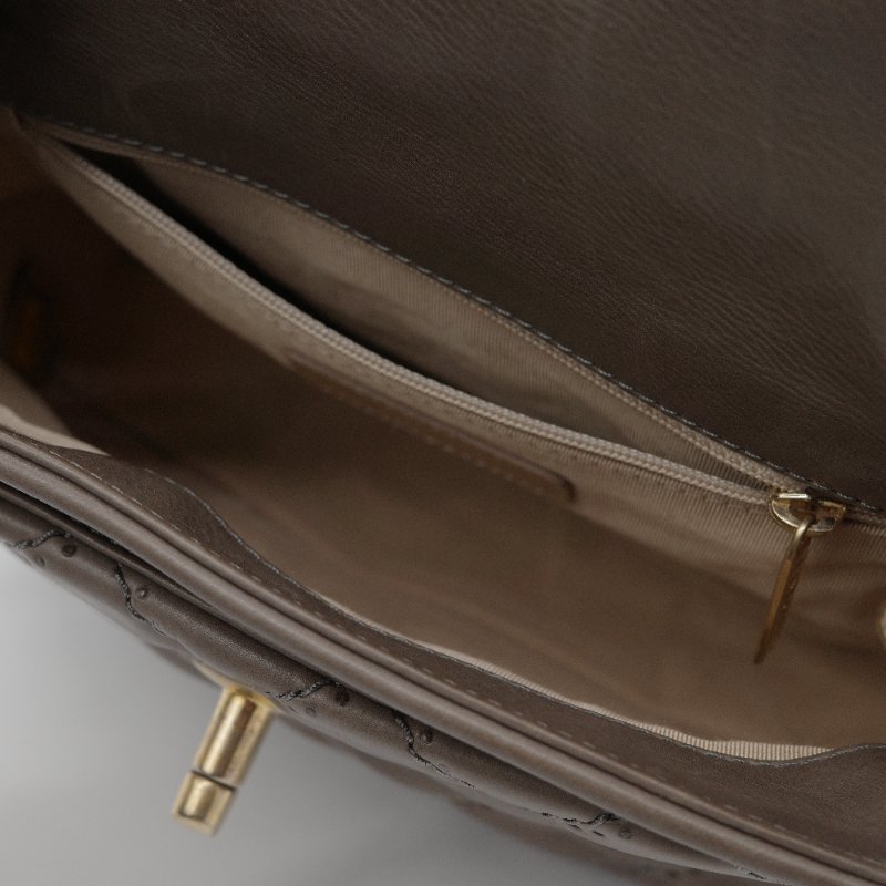 Chanel 香奈兒 Ultimate Stitch 灰褐色 復古小牛皮 鏈帶包 蓋口包-11