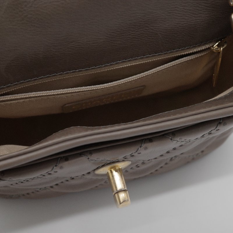 Chanel 香奈兒 Ultimate Stitch 灰褐色 復古小牛皮 鏈帶包 蓋口包-13