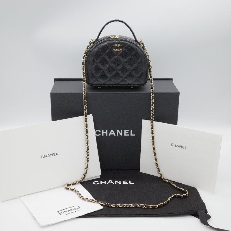 Chanel 香奈兒 23C 黑色 菱格紋羊皮 金色五金 手提包 鍊帶包 小廢包-0