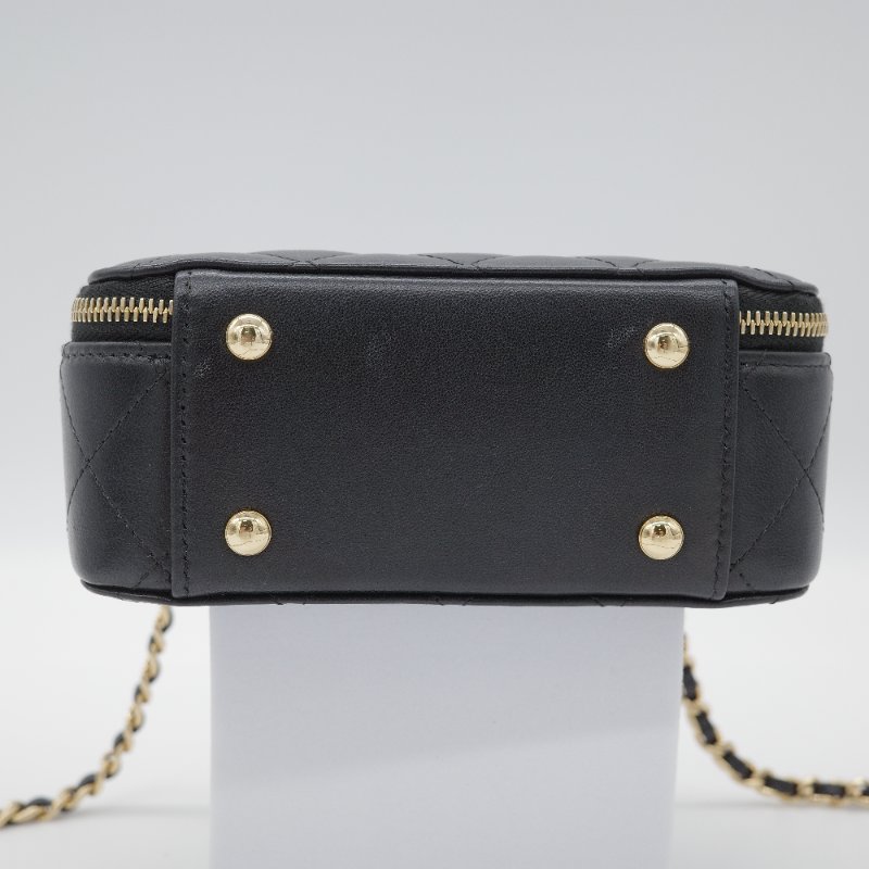 Chanel 香奈兒 23C 黑色 菱格紋羊皮 金色五金 手提包 鍊帶包 小廢包-5