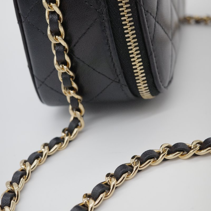 Chanel 香奈兒 23C 黑色 菱格紋羊皮 金色五金 手提包 鍊帶包 小廢包-12