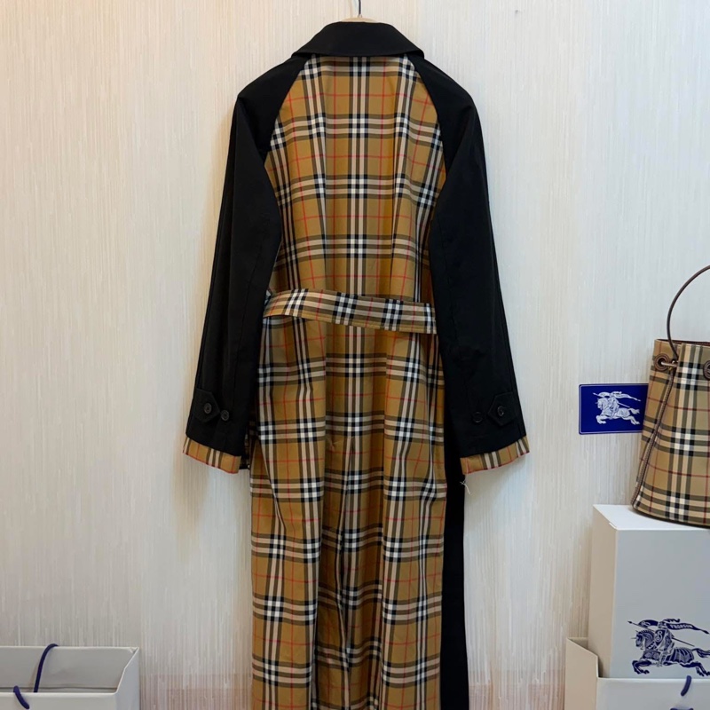 BURBERRY 英國格紋拼接黑色風衣UK4-2