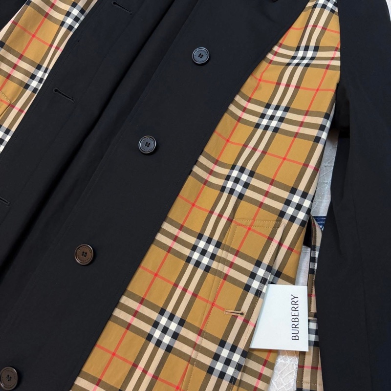 BURBERRY 英國格紋拼接黑色風衣UK4-5