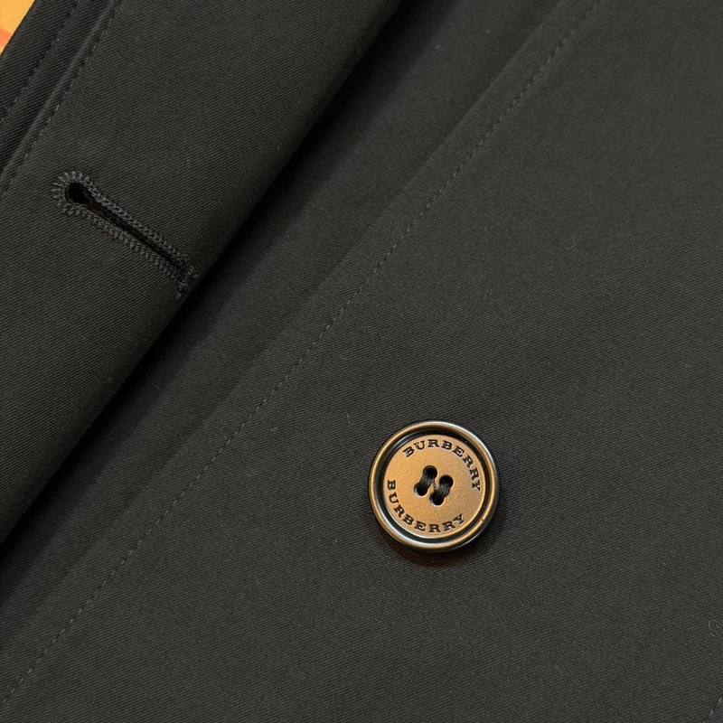 BURBERRY 英國格紋拼接黑色風衣UK4-7
