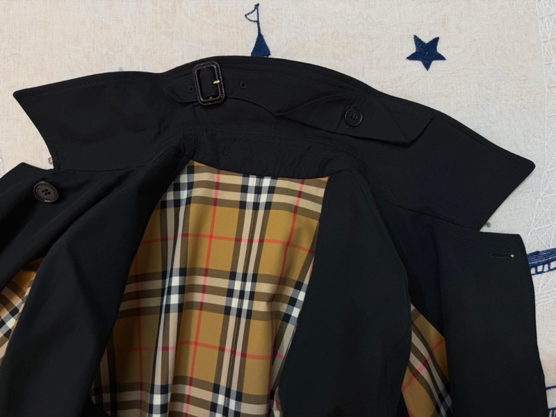 BURBERRY 英國格紋拼接黑色風衣UK4-8
