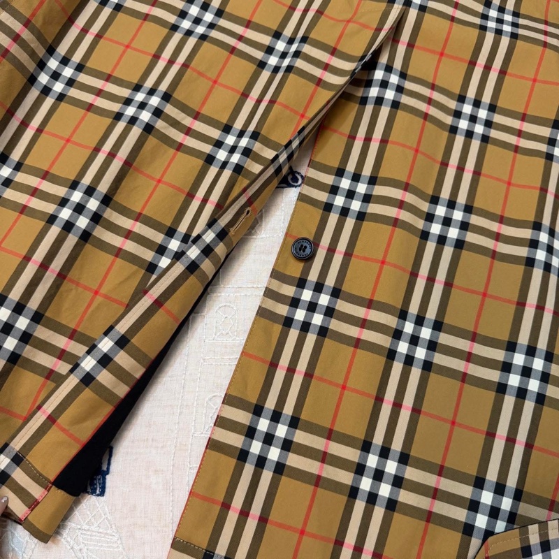 BURBERRY 英國格紋拼接黑色風衣UK4-9