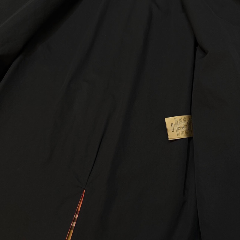BURBERRY 英國格紋拼接黑色風衣UK4-10