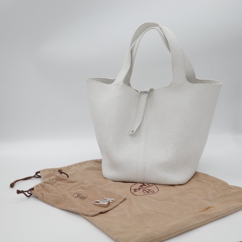 Hermès 愛馬仕 菜籃子26 Picotin Lock 白色 牛皮 銀色五金 手提包-0