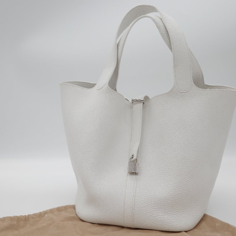 Hermès 愛馬仕 菜籃子26 Picotin Lock 白色 牛皮 銀色五金 手提包-8