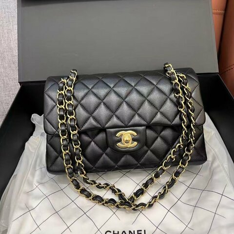 芯片款 香奈兒Chanel黑金CF小號羊皮鏈條包