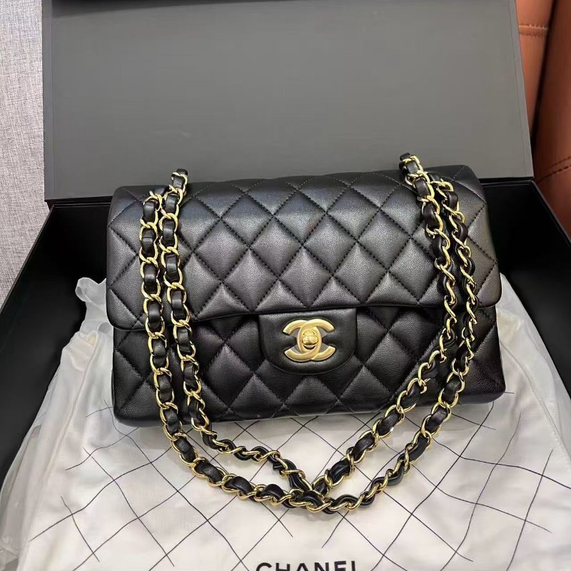 芯片款 香奈兒Chanel黑金CF小號羊皮鏈條包-0