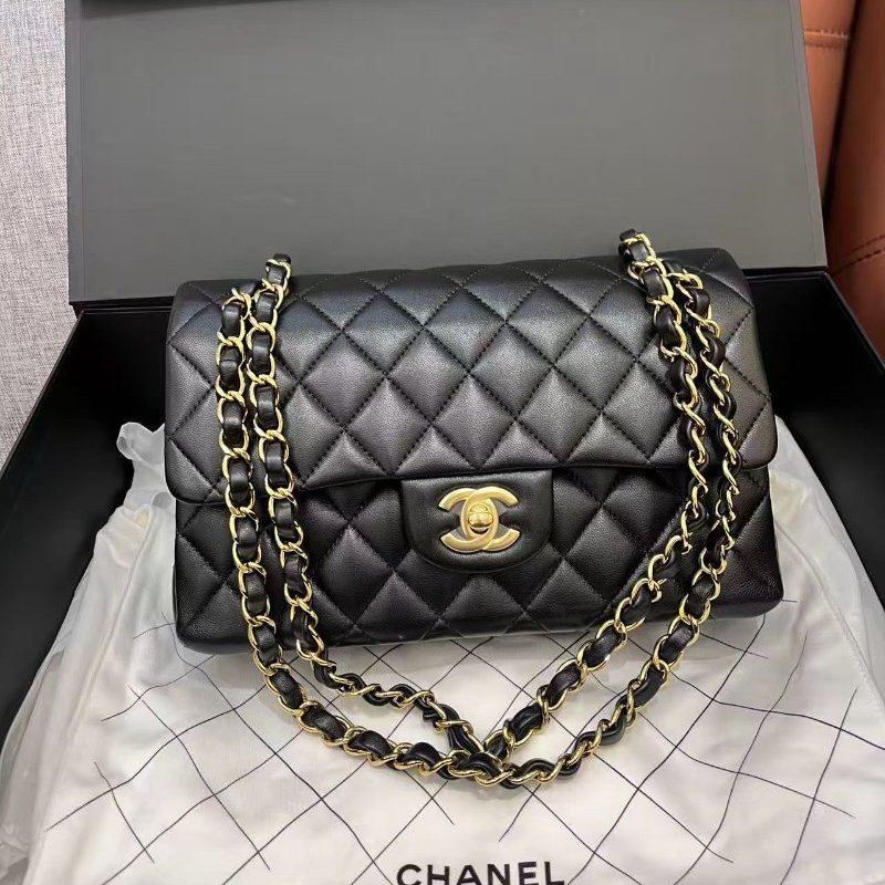 芯片款 香奈兒Chanel黑金CF小號羊皮鏈條包-5