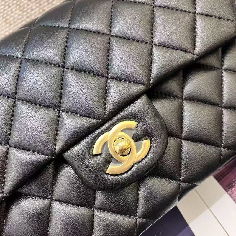 芯片款 香奈兒Chanel黑金CF小號羊皮鏈條包-11