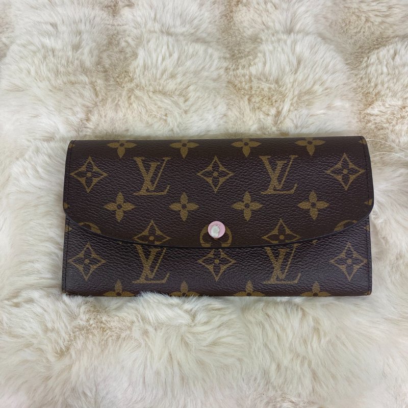 LV Emilie系列經典Monogram釦式長夾粉色-0