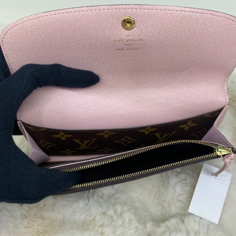 LV Emilie系列經典Monogram釦式長夾粉色-13