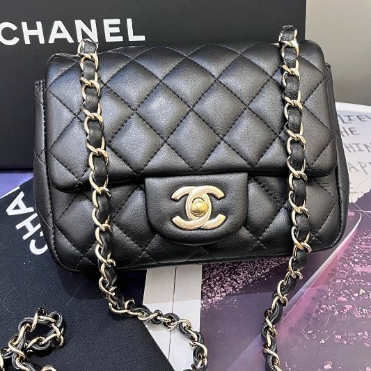 香奈兒CHANEL黑金方胖子鏈條包-5