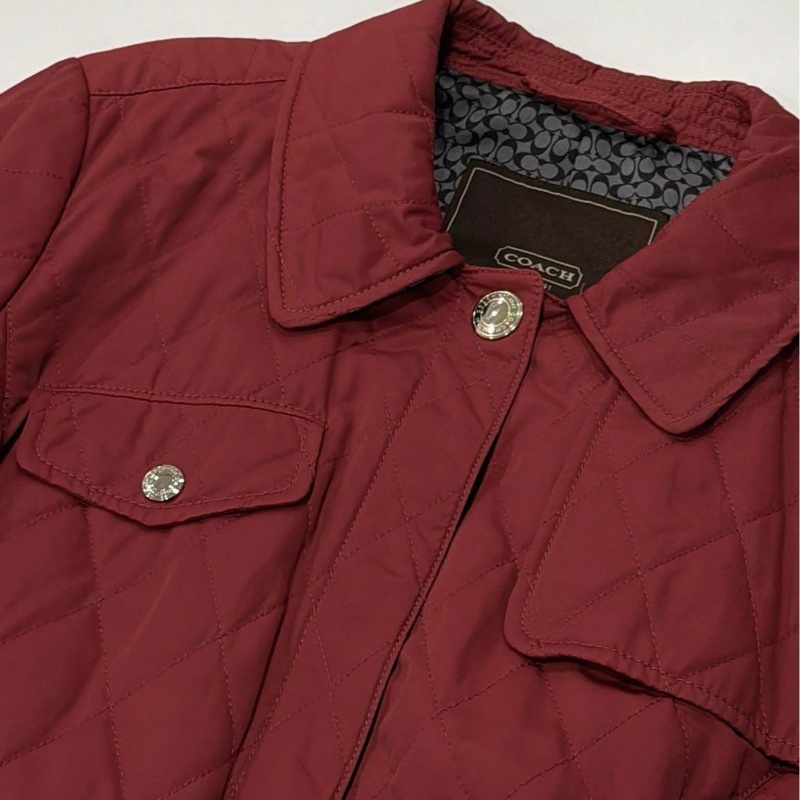 美國蔻馳 COACH勃艮第紅菱格紋縫衍綁帶-2