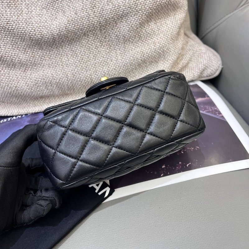 芯片款 香奈兒CHANEL黑金方胖子金球羊皮鏈條包-4