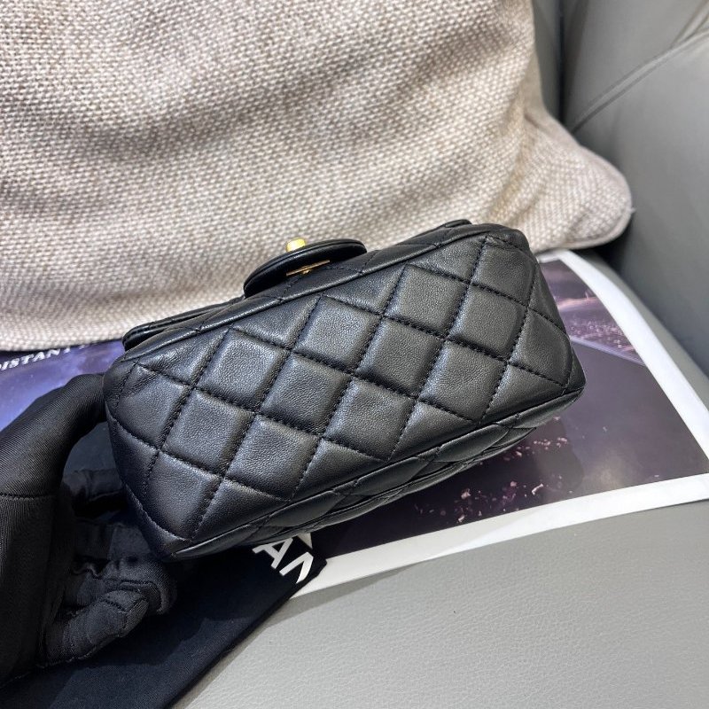 芯片款 香奈兒CHANEL黑金方胖子金球羊皮鏈條包-7