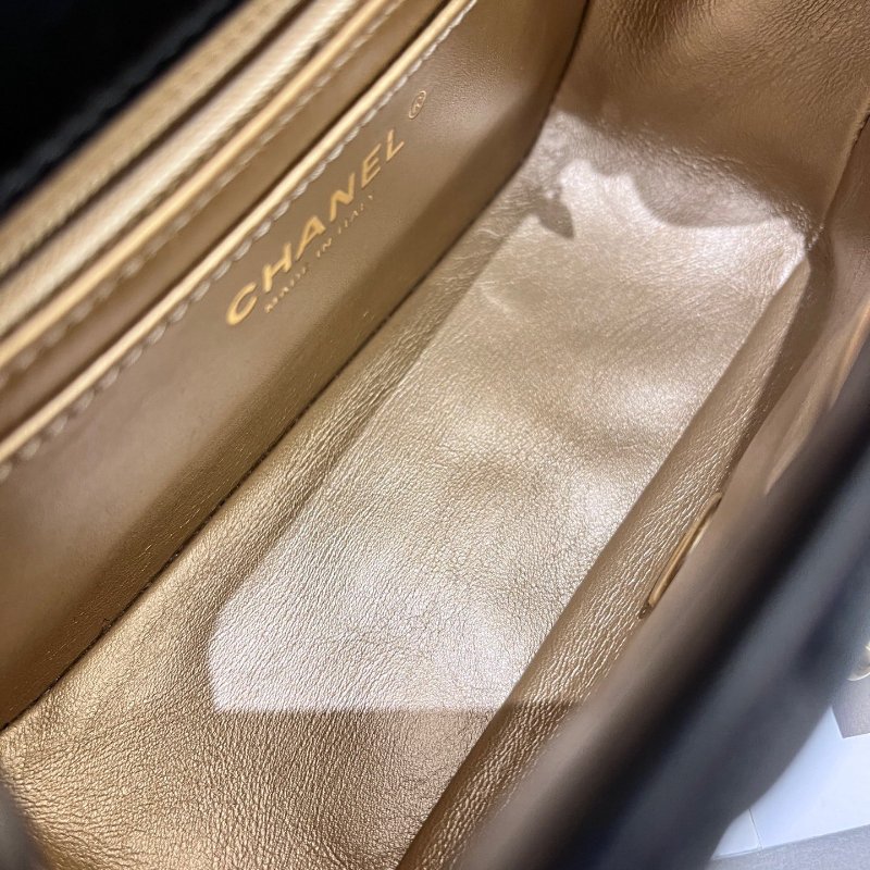 芯片款 香奈兒CHANEL黑金方胖子金球羊皮鏈條包-8