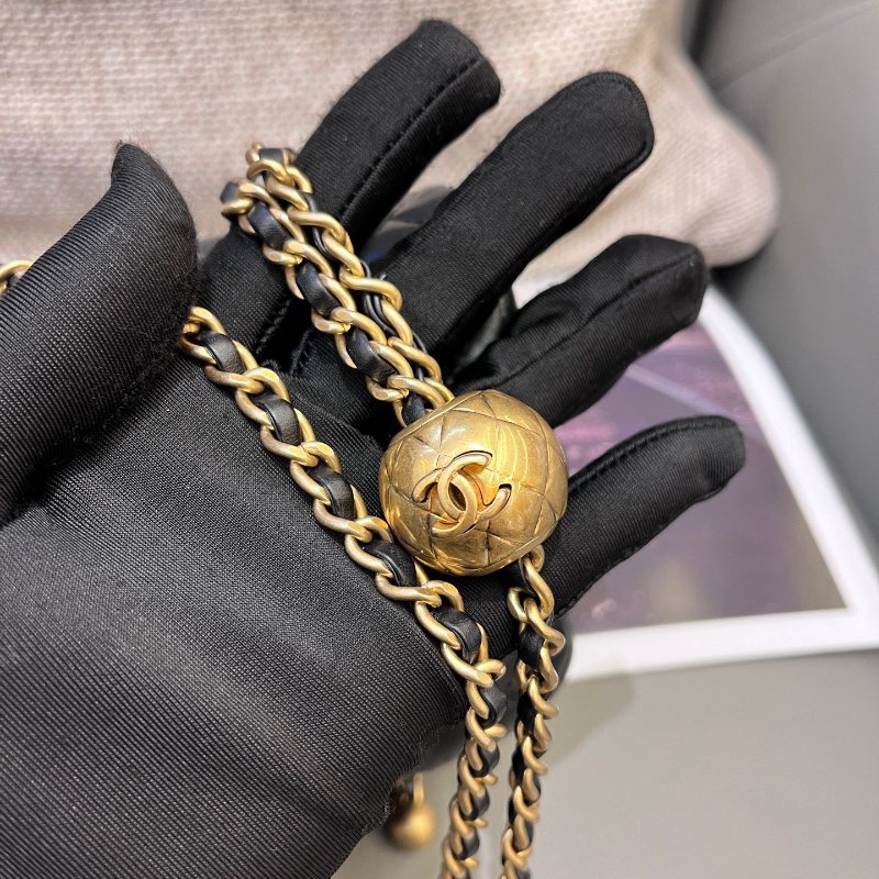 芯片款 香奈兒CHANEL黑金方胖子金球羊皮鏈條包-9