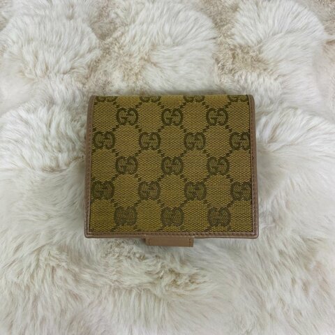 Gucci GG Monogram 老花帆布雙摺錢包(黃)
