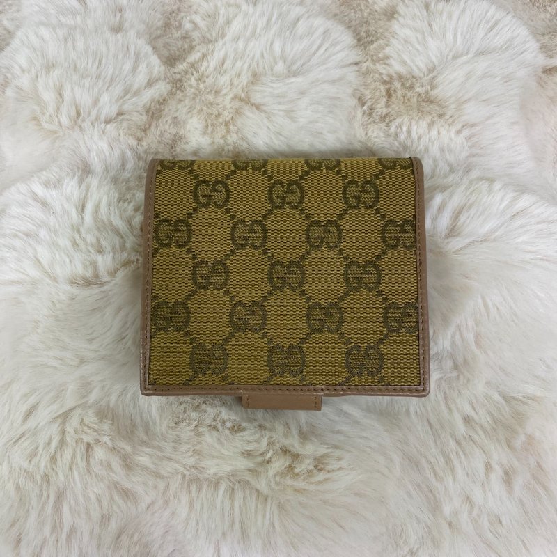Gucci GG Monogram 老花帆布雙摺錢包(黃)-0