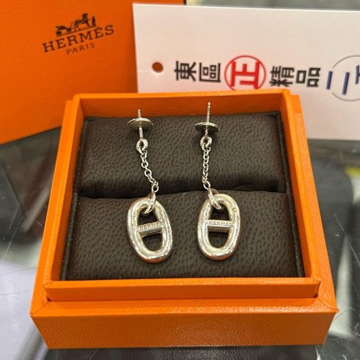 東區正精品㊣HERMES 925 愛馬仕純銀豬鼻子垂墜耳環 RZ6173-0