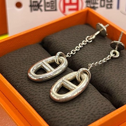 東區正精品㊣HERMES 925 愛馬仕純銀豬鼻子垂墜耳環 RZ6173-2