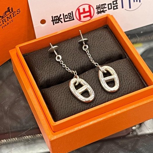 東區正精品㊣HERMES 925 愛馬仕純銀豬鼻子垂墜耳環 RZ6173-3