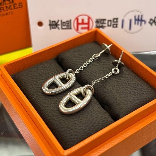 東區正精品㊣HERMES 925 愛馬仕純銀豬鼻子垂墜耳環 RZ6173-4