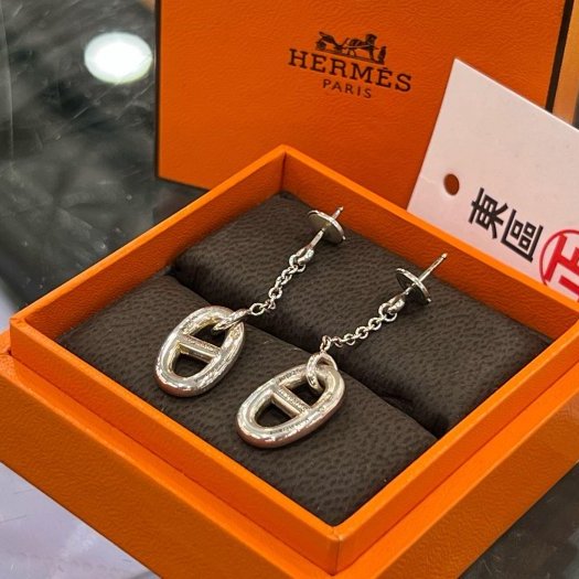 東區正精品㊣HERMES 925 愛馬仕純銀豬鼻子垂墜耳環 RZ6173-5