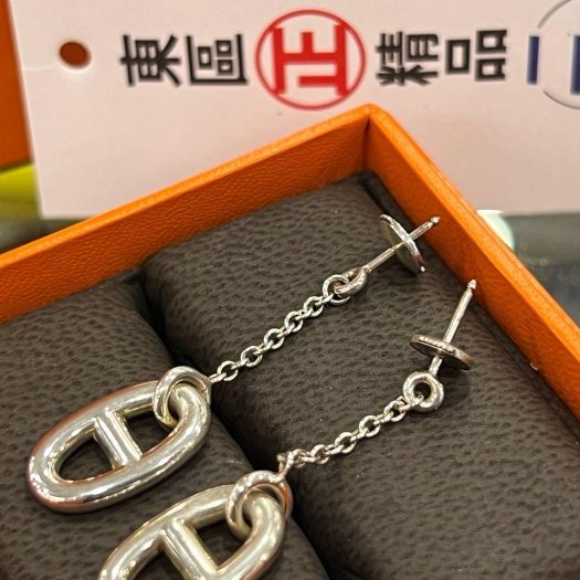 東區正精品㊣HERMES 925 愛馬仕純銀豬鼻子垂墜耳環 RZ6173-6