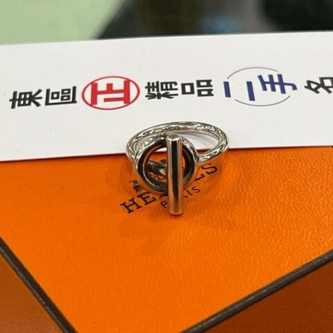 東區正精品㊣HERMES Echappée 925 愛馬仕純銀小Q圓型T字釦環戒指 50號RZ6186