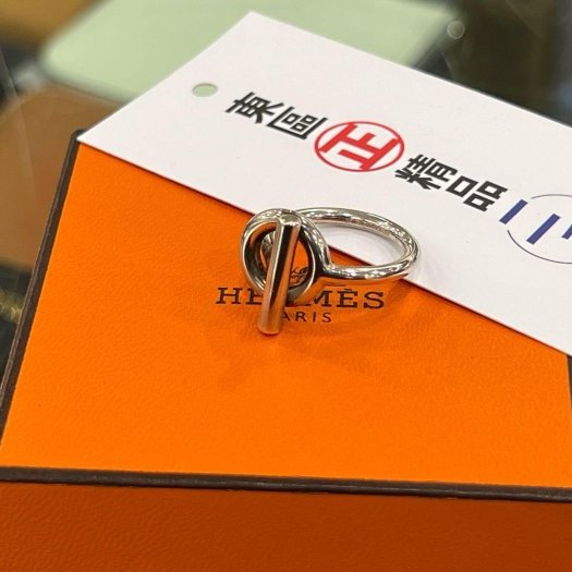 東區正精品㊣HERMES Echappée 925 愛馬仕純銀小Q圓型T字釦環戒指 50號RZ6186-2