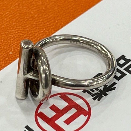 東區正精品㊣HERMES Echappée 925 愛馬仕純銀小Q圓型T字釦環戒指 50號RZ6186-6