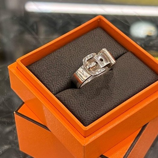 東區正精品㊣HERMES 925 愛馬仕純銀皮帶環戒指 62號RZ6175-4