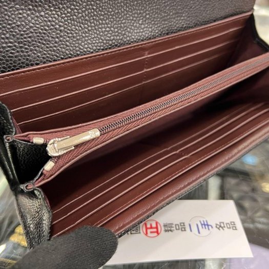 東區正精品㊣CHANEL A80758 香奈兒黑色荔枝皮牛皮銀扣釦式長夾 RZ6176-2