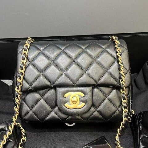 限定款 香奈兒CHANEL黑金荷葉邊方胖子菱格鏈條包