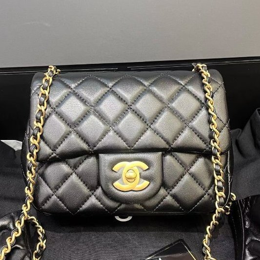 限定款 香奈兒CHANEL黑金荷葉邊方胖子菱格鏈條包-0