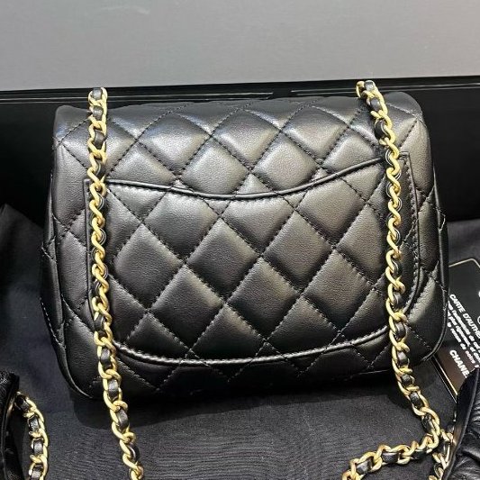 限定款 香奈兒CHANEL黑金荷葉邊方胖子菱格鏈條包-1