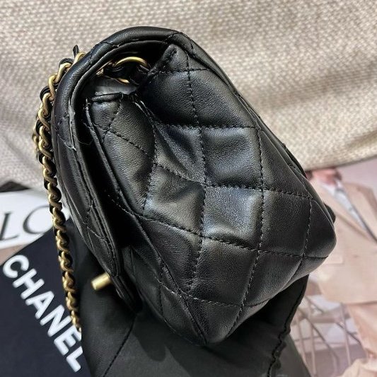 限定款 香奈兒CHANEL黑金荷葉邊方胖子菱格鏈條包-2