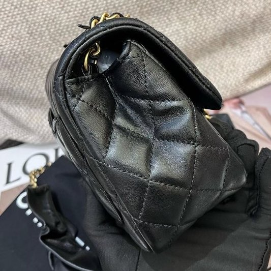 限定款 香奈兒CHANEL黑金荷葉邊方胖子菱格鏈條包-3