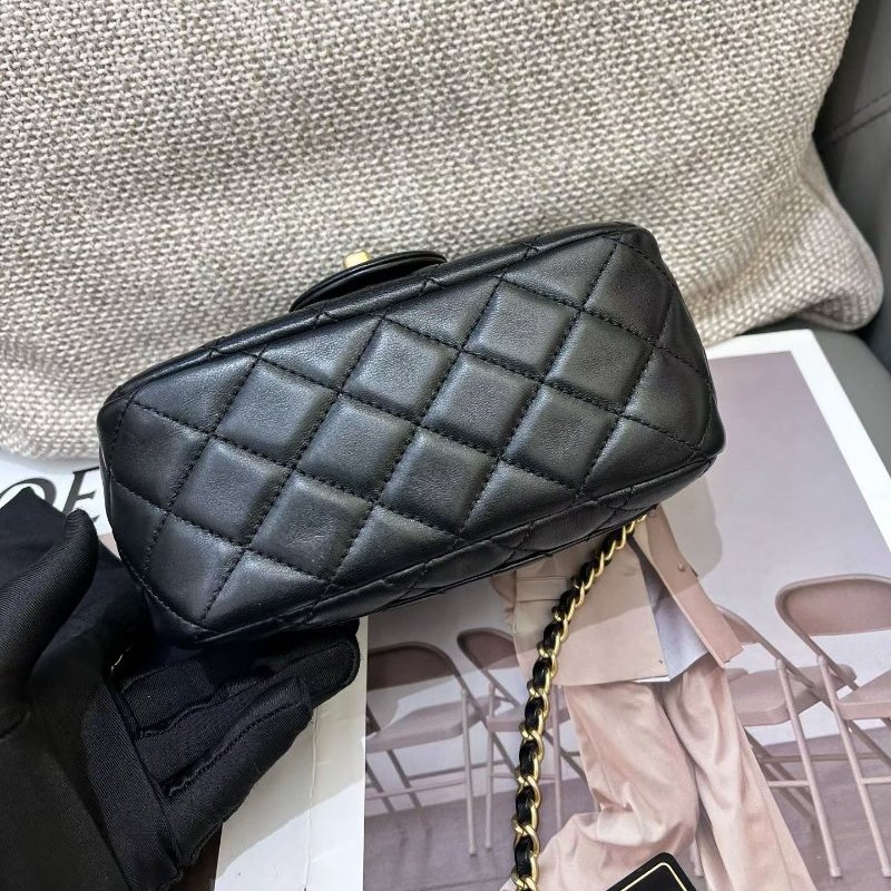 限定款 香奈兒CHANEL黑金荷葉邊方胖子菱格鏈條包-4